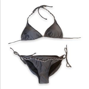 Dark grey 2-piece bikini (with silver chain decal across waist)